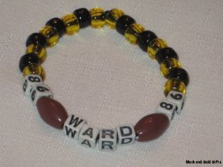 Hines Ward 86 Beaded Bracelet Black Gold Pittsburgh PA