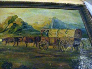 antique wagon train western old painting h s hird
