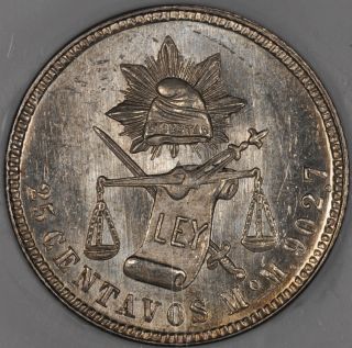 1890 MO M NGC MS65PL MEXICO 25 CENTAVOS PROOFLIKE