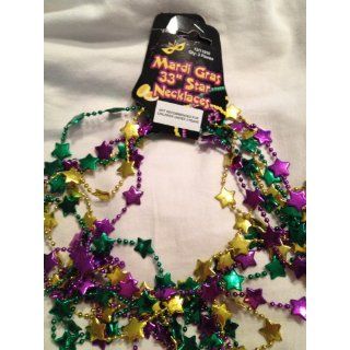 Mardi Gras Green Purple Gold Star Beads Necklace 33 Inch