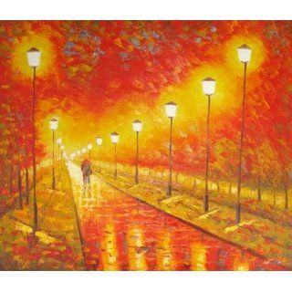 Lighted Avenue Oil Painting on Canvas Hand Made Replica