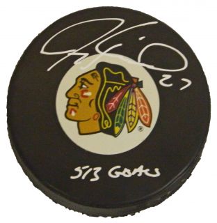  Roenick Signed Blackhawks Logo Hockey Puck w 513 Goals Schwartz