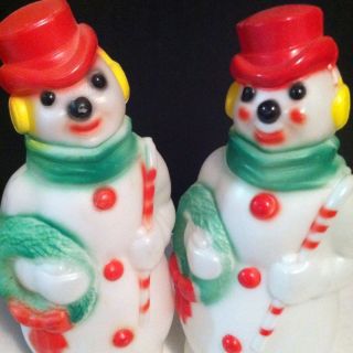 Vintage Christmas Empire Blow Mold Snowmen 1968