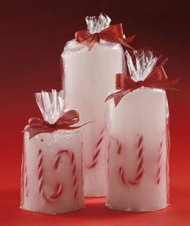 New Set Of 3 LED Holiday Christmas Candy Cane Flameless Candles