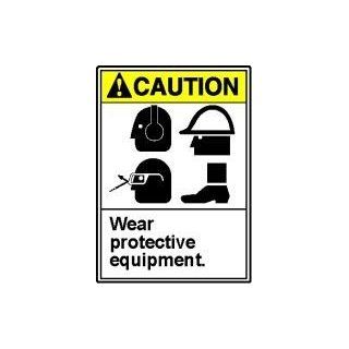 CAUTION WEAR PROTECTIVE EQUIPMENT (W/GRAPHIC) 14 x 10 Plastic Sign