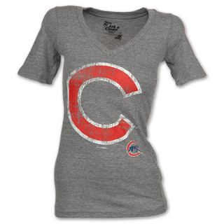 Chicago Cubs MLB V Neck Triblend Womens Tee Grey