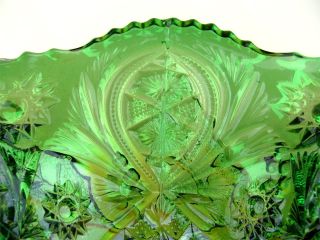 HOLLY WHIRL by MILLERSBURG ~ RADIUM GREEN CARNIVAL GLASS SIX RUFFLE 10