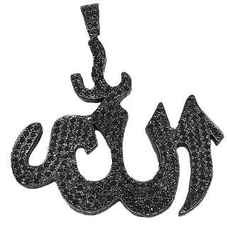 14K Gold Black Rhodium Plated Mens Custom Diamond Allahu Akbar Pendant