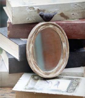 Shabby Cottage Chic Oval Mirror with Bird Home Decor