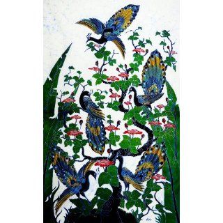 Original Batik Art Painting on Cotton Fabric, Peacocks on