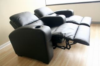 Leather Home Theater Seating 2 Black Kimera Seats Reclining Chairs