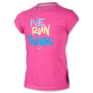 Girls Nike Run Things Tee Shirt Fusion Pink/Dark