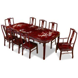 96in Rosewood Dining Table with 8 Chairs   Mother of Pearl