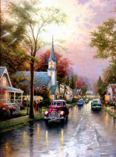 Hometown Morning 24X30 G P Framed Limited Thomas Kinkade Canvas Oil