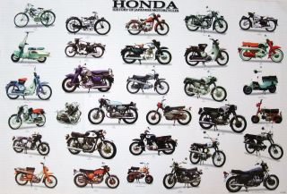 HONDA HISTORY OF JAPANESE MOTORCYCLES POSTER   MOTORBIKES, SCOOTERS