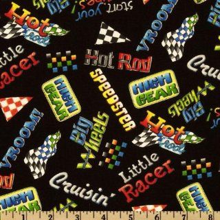 44 Wide Hot Rods Ride Again Racing Words Black Fabric By