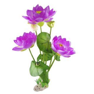 Como Aquarium Artificial Purple Lotus Flower Green Leaf