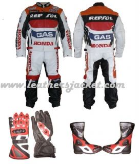 Honda Repsol Motorcycle Biker Leather Racing SUIT Jacket PANTS Boots