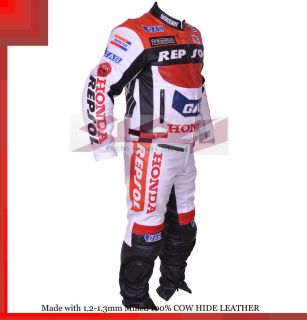 Honda Repsol Gas Racing Leather Motorcycle Full Suit Jacket Trouser