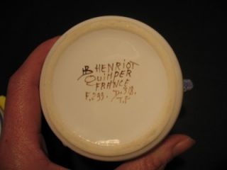 Vintage Henriot Quimper France Mustard Honey Pot Sugar Bowl Signed