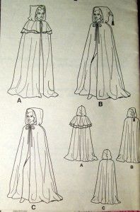 S5794 Pattern Miss Hooded Cape Cloak Renaissance Goth Capelet Costume