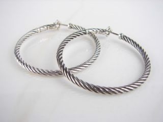 325 Authentic David Yurman Thoroughbred Thin Cable Hoop Earrings