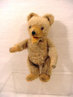 VINTAGE LIGHT GOLD TOY MOHAIR STRAW FILLED TEDDY BEAR W SQUEAKER NICE