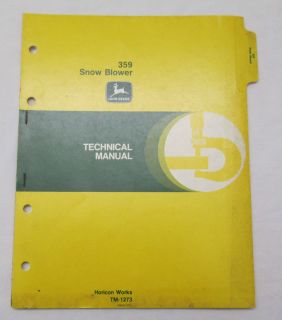  359 Snow Blower Technical Manual Horicon Works TM 1273 USA