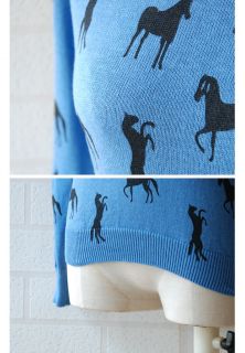 New Women Girls Horse Pattern Long Sleeve Slim Fit Crewneck Sweaters