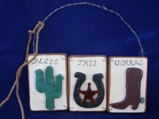 Bless This Corral Wood Barbed Wire Sign Art Plaque Wall Decor Western