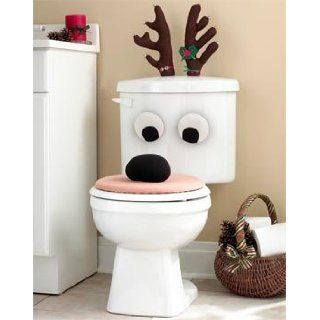 Christmas Holiday Reindeer Bathroom Toilet Seat Set Lid