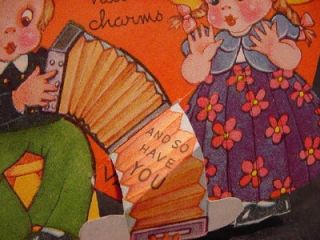  1940s Valentines Cute Kids Tricycle Accordion Hot Air Balloon