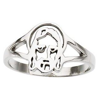 Size 07.00 Ladies 14K White Gold Face Of Jesus Chastity Ring Jewelry