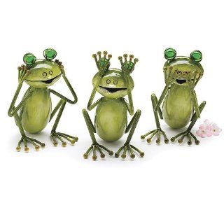 Set Of 3 Metal Frog/Toad Figurines With Glass Eyes Hear