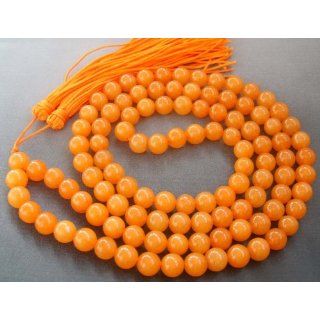 108 Orange Jade Beads Tibet Buddhist Prayer Mala Necklace
