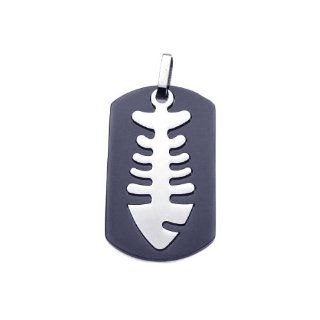 Stainless Steel Pendant Black Steel Dogtag With Fish Bone