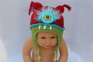 New Red Blue Monster Cyclops Bubu Newborn Baby Child Knit Hat