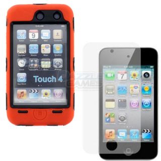 IPOD TOUCH 4 4G 4TH GEN PROTECTOR + DELUXE ORANGE HARD/SILICONE SKIN