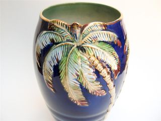 Vintage Beswick Palm Trees Vase CA 1940s Cobalt