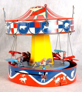 L673 Wolverine 50s Horses Airplance Carousel Merry Go Round Tin