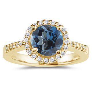 0.20 Cts Diamond & 0.89 Cts London Blue Topaz Ring in 14K