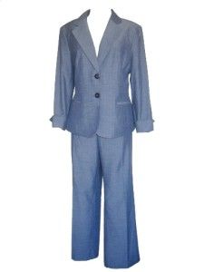 Evan Picone Indigo Blue Notched Collar Jacket Pant Suit Petite Size