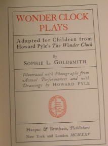 Wonder Clock Plays 1925 Howard Pyle Illus 1st Edition