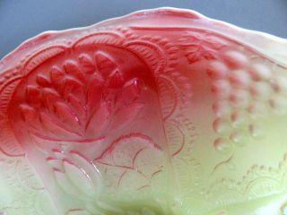Fenton Red Blushed Lotus and Grapes Custard Glass Bon Bon Dramatically