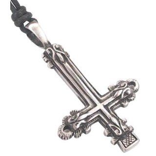 Antique Style Inverted Cross Pewter Pendant Necklace