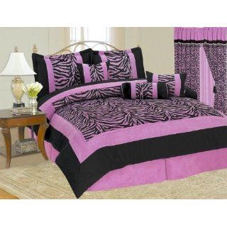 High Quality Micro Suede Pink / Black Zebra Comforter Set