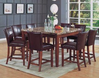 9pcs Marble Top Counter Height Dining Table & 8 Stools Set