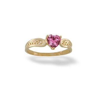 14K Yellow or White Gold Heart Pink Tourmaline Ring Size 7