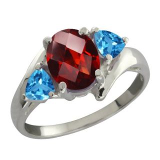96 Ct Checkerboard Red Garnet and Swiss Blue Topaz Sterling Silver