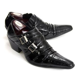 Mans Pointed Toe Enamel Feel Dress Shoes With High Heeled